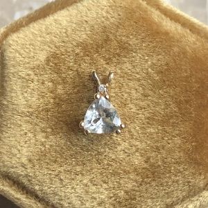 Blue Topaz Trillion Triangle Diamond 14k Yellow Gold Vintage Pendant Necklace